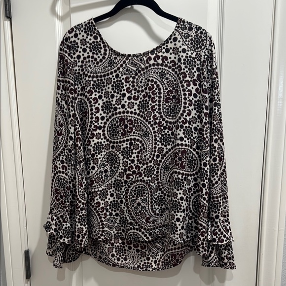 Crescent Tops - !EUC Crescent Black, Burgundy  and White Paisley Ruffled Tiered Blouse!